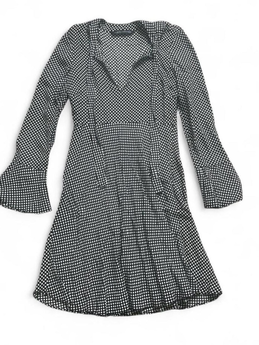 Zara black & white polka dot mini dress with bell sleeves in XS - Picture 2 of 4